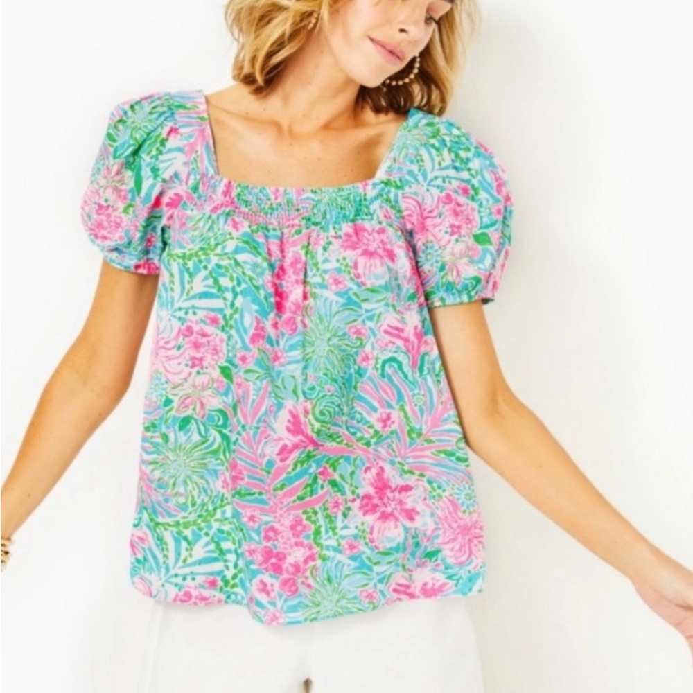 Lilly Pulitzer Keating Short Sleeve Linen Top